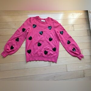 Marled sequin hearts hot pink sweater women’s size S